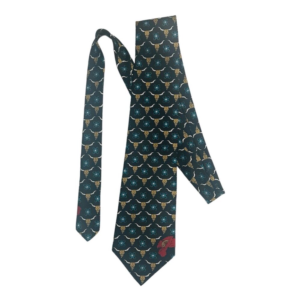 Barry Wells Necktie Silk Tie Cow Skull Georgia On My Mind II Print Vintage USA